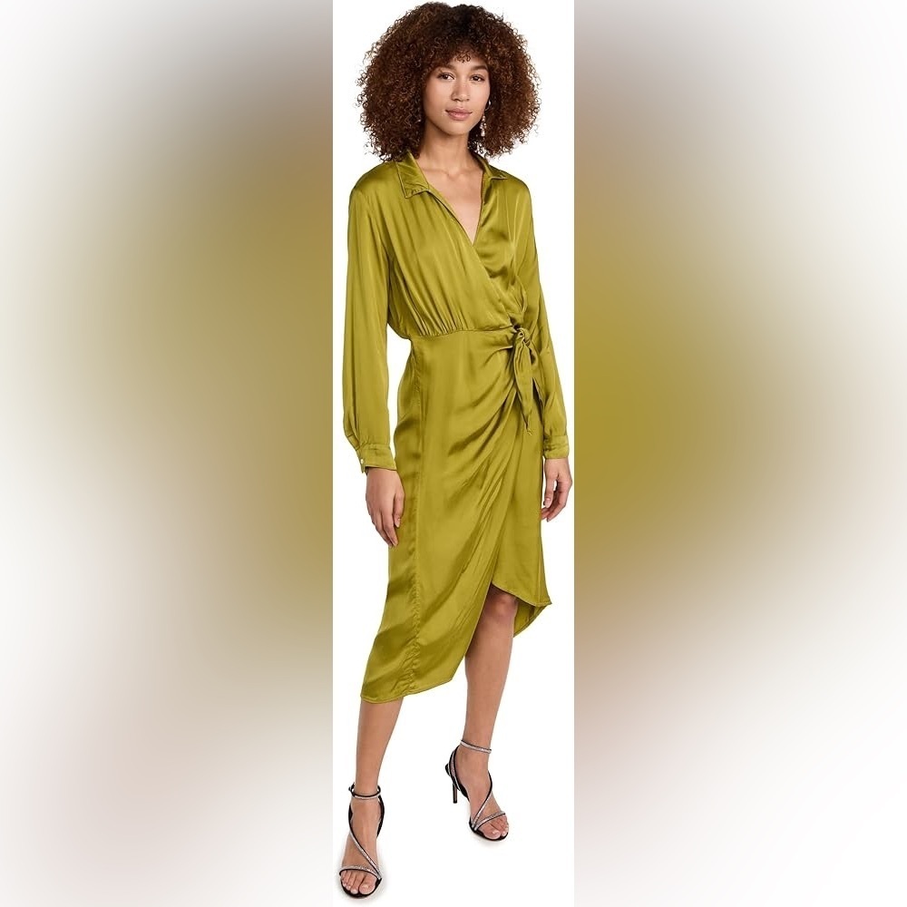 VELVET Graham & Spencer Jovie Satin Wrap Midi Dress Meadow Green EUC Size Small